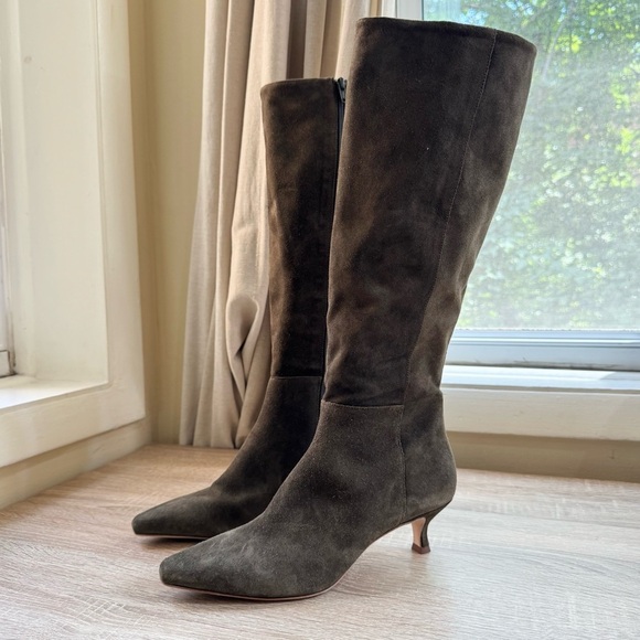 New Reformation Remy Knee High Boot Kitten Heel Tall Suede Leather Green 9 - Picture 6 of 9